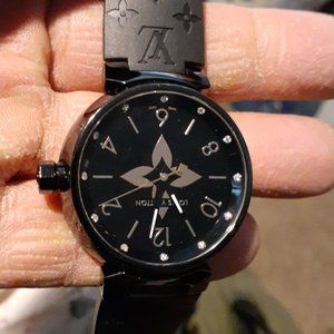 LOUIE' VUITTON. BLACK TAMBOUR WOMENS WATCH